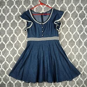 Disney Beauty and the Beast Dress Girls Size Large Blue Lace Trim Belle Tween